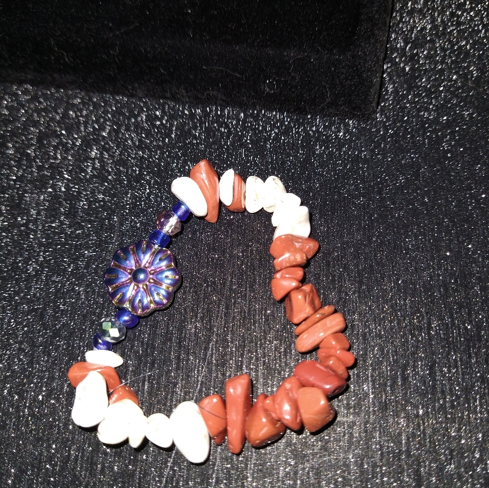 Handmade Red Jasper and White Turquoise Bracelet